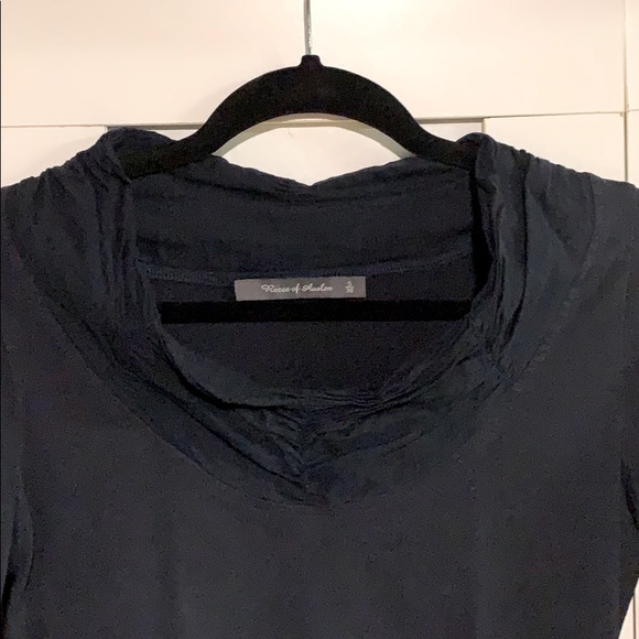 Navy Blue 3/4 Sleeve Top with Ruched Collar - Picture 2 of 2